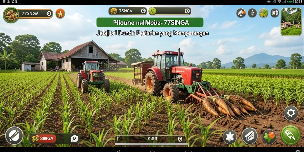 Tampilan gameplay 77SINGA dengan lahan pertanian yang subur.