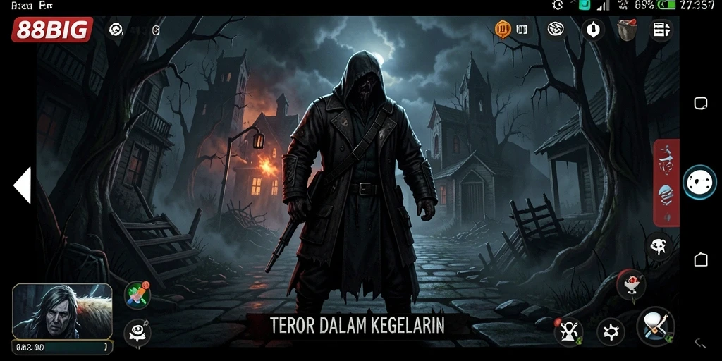 Tampilan gameplay <strong>88BIG</strong> yang menyeramkan saat menjelajahi kegelapan.