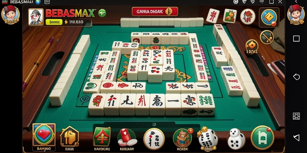 Screenshot BEBASMAX menampilkan gameplay Mahjong yang menarik.