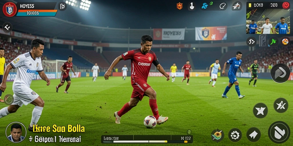 Tampilan screenshot yang menunjukkan aksi mendebarkan dalam permainan sepak bola.