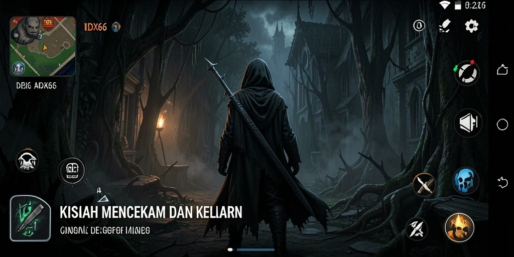 Tampilan gameplay mencekam di dunia penuh kegelapan.