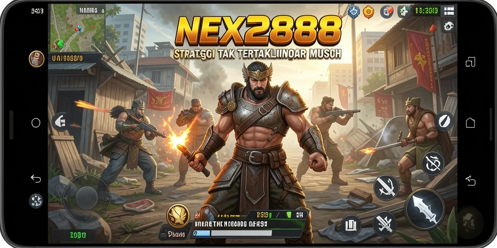 Screenshot gameplay NEX288 menampilkan pertempuran strategi epik.