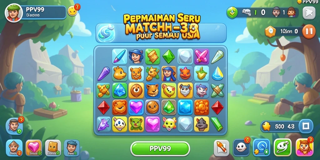 Screenshot gameplay PPV99 dengan aksi mencocokkan permata yang seru.