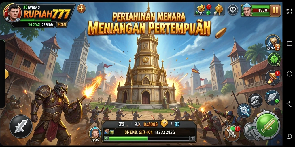 Screenshot menampilkan aksi mendebarkan dalam permainan Tower Defense.