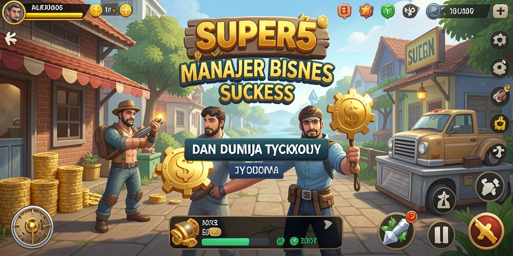 Screenshot gameplay SUPER5 yang menunjukkan manajemen bisnis.