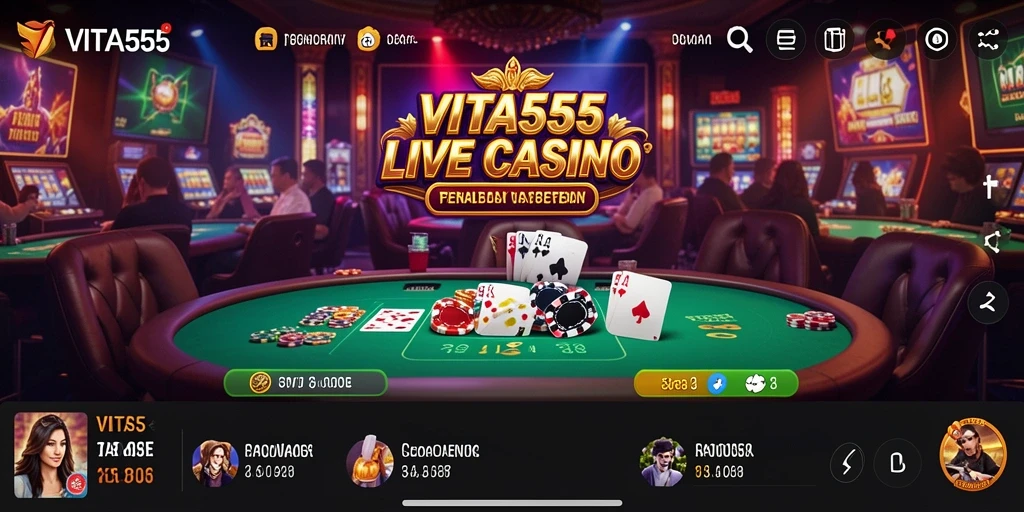 Screenshot VITA555 menampilkan dealer langsung dan pengalaman bermain yang seru.